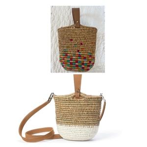 NWT. KHOKHO Zandi bucket bag. Smoke & Multi Weave  & Cuoio Leather.